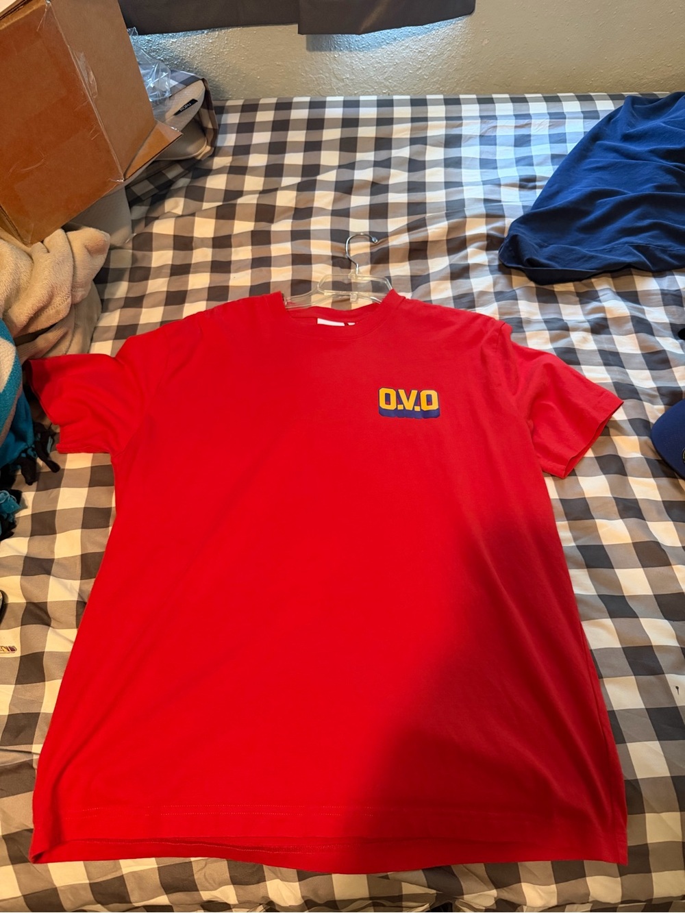 OVO Red Short Sleeve Tee with Yellow Detail